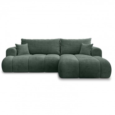 Canapé d'angle droit convertible Basile velours côtelé Vert
