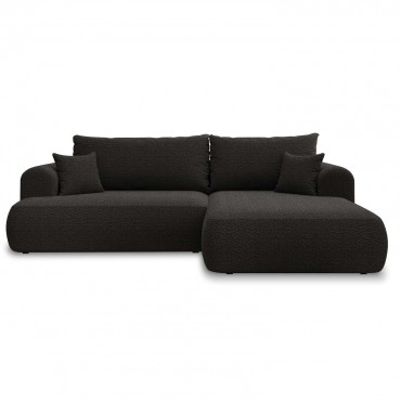 Canapé d'angle droit convertible Velaro Bouclette Noir