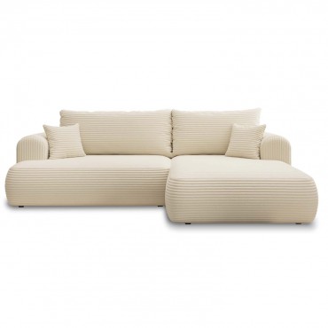 Canapé d'angle droit convertible Velaro velours côtelé Beige