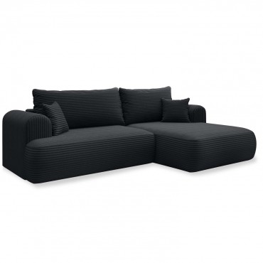 Canapé d'angle droit convertible Velaro velours côtelé Noir