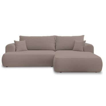 Canapé d'angle droit convertible Velaro velours côtelé Taupe