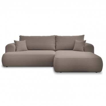 Canapé d'angle droit convertible Velaro velours côtelé Taupe