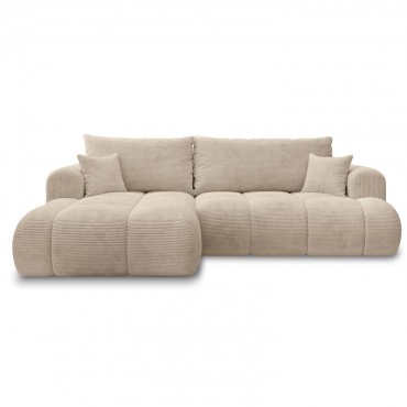 Canapé d'angle gauche convertible Basile velours côtelé Beige