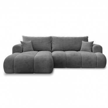 Canapé d'angle gauche convertible Basile velours côtelé Gris Foncé