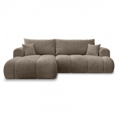 Canapé d'angle gauche convertible Basile velours côtelé Taupe