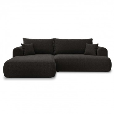 Canapé d'angle gauche convertible Velaro Bouclette Noir