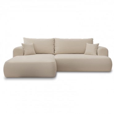 Canapé d'angle gauche convertible Velaro velours côtelé Beige