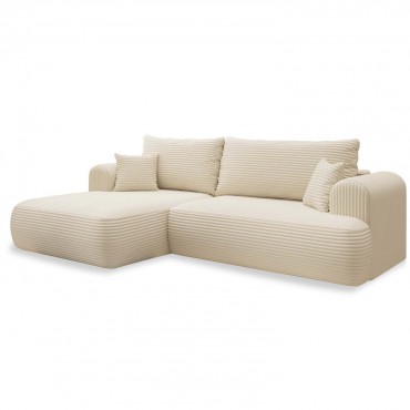 Canapé d'angle gauche convertible Velaro velours côtelé Beige