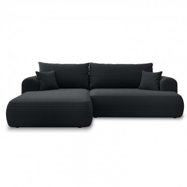 Canapé d'angle gauche convertible Velaro velours côtelé Noir