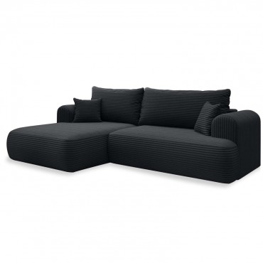 Canapé d'angle gauche convertible Velaro velours côtelé Noir
