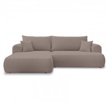 Canapé d'angle gauche convertible Velaro velours côtelé Taupe