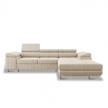 Canapé d'angle droit convertible Alphonso velours côtelé Beige