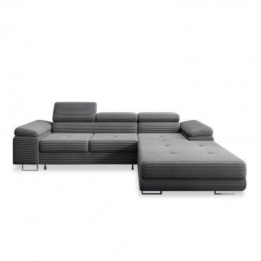 Canapé d'angle droit convertible Alphonso velours côtelé Gris foncé
