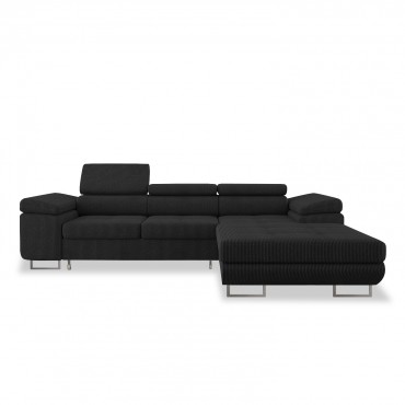 Canapé d'angle droit convertible Alphonso velours côtelé Noir
