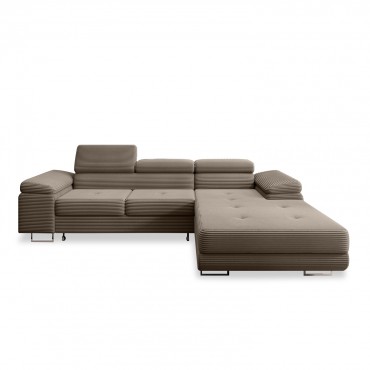 Canapé d'angle droit convertible Alphonso velours côtelé Taupe