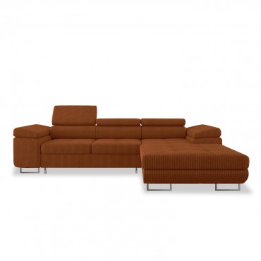 Canapé d'angle droit convertible Alphonso velours côtelé Terracotta