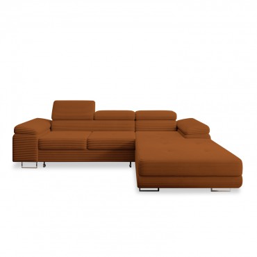 Canapé d'angle droit convertible Alphonso velours côtelé Terracotta