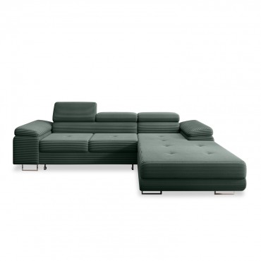 Canapé d'angle droit convertible Alphonso velours côtelé Vert