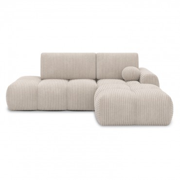 Canapé d'angle droit convertible César velours côtelé Beige