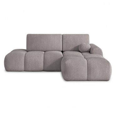 Canapé d'angle droit convertible César velours côtelé Gris