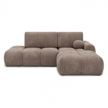 Canapé d'angle droit convertible César velours côtelé Taupe