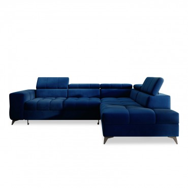 Canapé d'angle droit convertible Gaspard velours Bleu