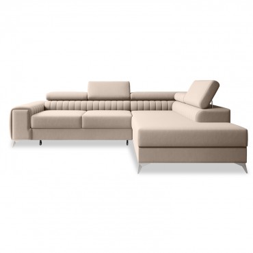 Canapé d'angle droit convertible Isaac Velours Beige