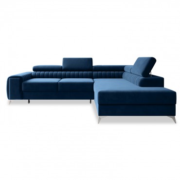Canapé d'angle droit convertible Isaac Velours Bleu