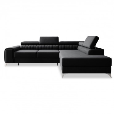 Canapé d'angle droit convertible Isaac Velours Noir