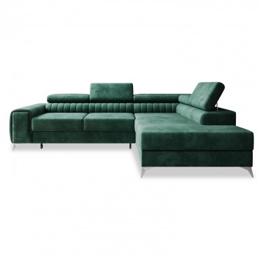 Canapé d'angle droit convertible Isaac Velours Vert