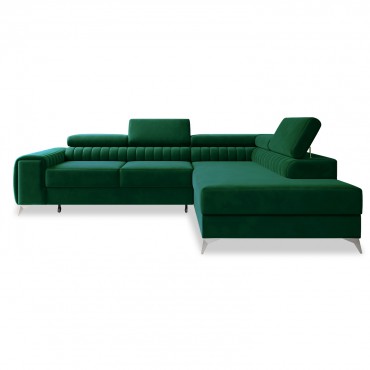 Canapé d'angle droit convertible Isaac Velours Vert