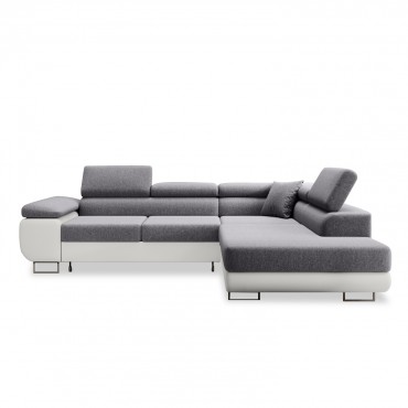 Canapé d'angle droit convertible Marius Gris et Blanc