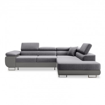 Canapé d'angle droit convertible Marius Gris