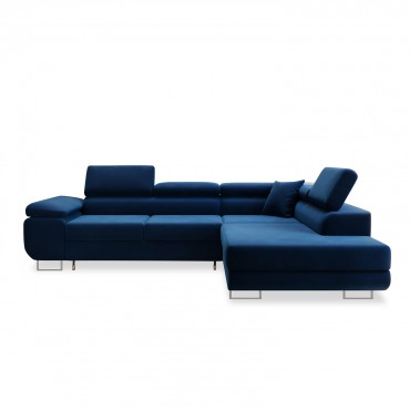 Canapé d'angle droit convertible Marius velours Bleu