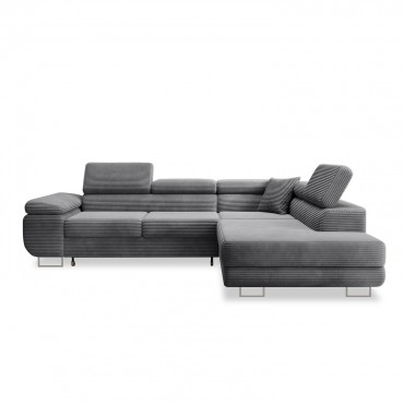 Canapé d'angle droit convertible Marius velours côtelé Gris foncé