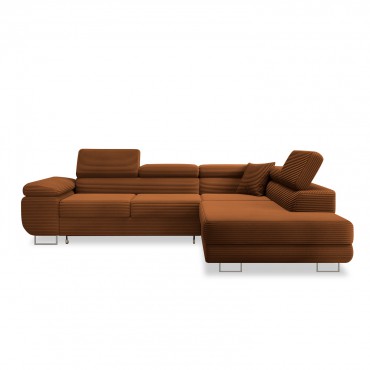 Canapé d'angle droit convertible Marius velours côtelé Terracotta