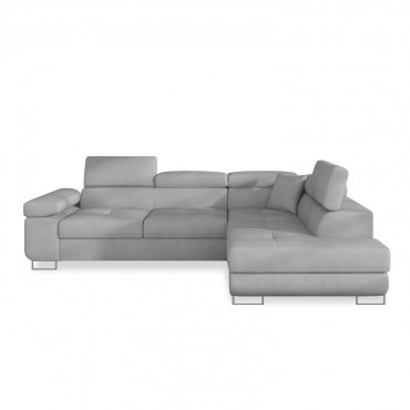 Canapé d'angle droit convertible Marius velours Gris