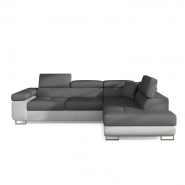 Canapé d'angle droit convertible Marius velours Gris Foncé et Gris