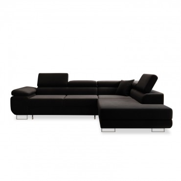 Canapé d'angle droit convertible Marius velours Noir
