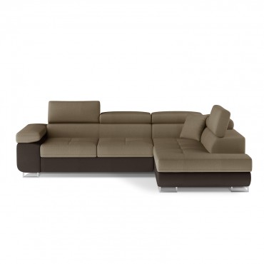 Canapé d'angle droit convertible Marius velours Taupe et velours Marron