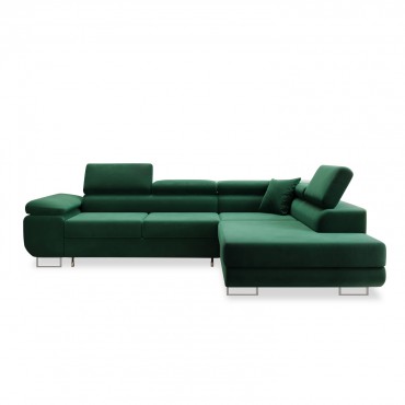 Canapé d'angle droit convertible Marius velours Vert