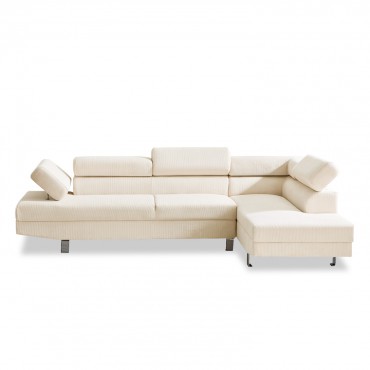 Canapé d'angle droit avec têtières relevables Palerme velours côtelé beige