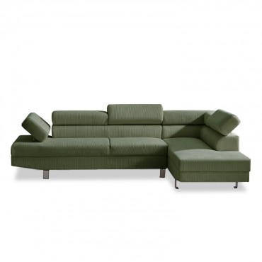 Canapé d'angle droit avec têtières relevables Palerme velours côtelé vert
