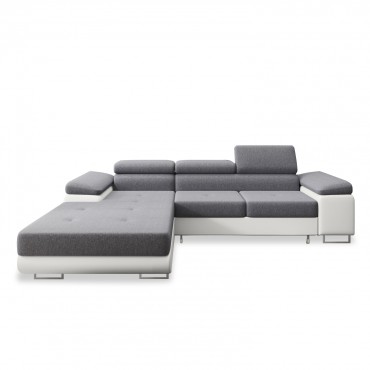 Canapé d'angle gauche convertible Alphonso Gris et Blanc