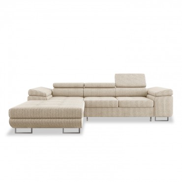 Canapé d'angle gauche convertible Alphonso velours côtelé Beige