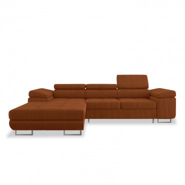 Canapé d'angle gauche convertible Alphonso velours côtelé Terracotta