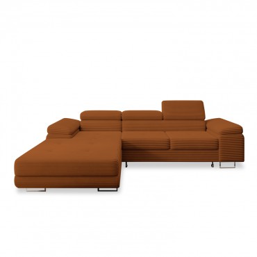 Canapé d'angle gauche convertible Alphonso velours côtelé Terracotta