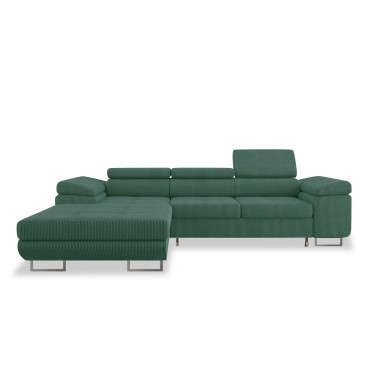 Canapé d'angle gauche convertible Alphonso velours côtelé Vert