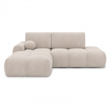 Canapé d'angle gauche convertible César velours côtelé Beige