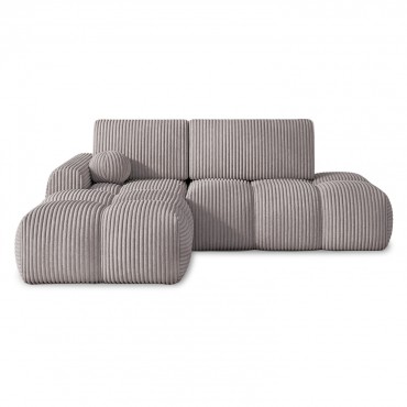 Canapé d'angle gauche convertible César velours côtelé Gris